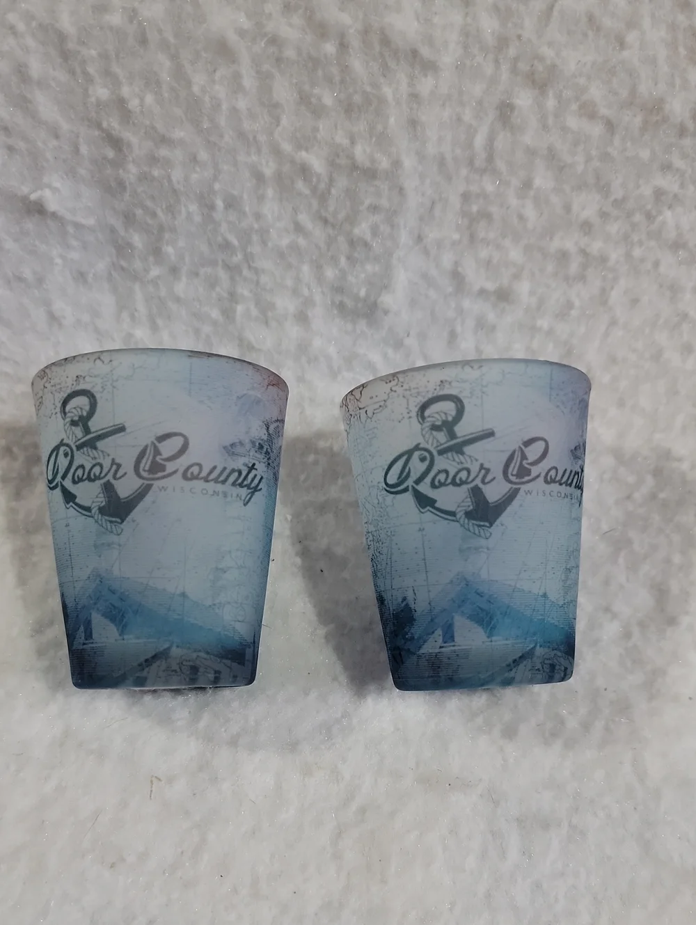 Door County Wisconsin Blue Graphic Shot Glasses (Set of 2)